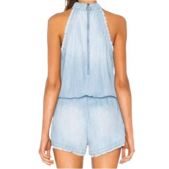 ANTHROPOLOGIE Cloth & Stone Laguna Blue Chambray Halter Romper - Picture 3 of 13